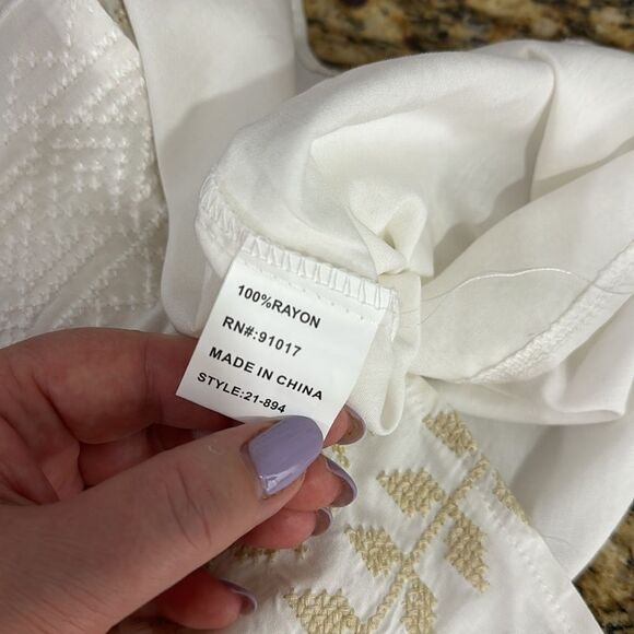Solitaire Boho Embroidered Long Sleeve Tunic Top In White Size L - Picture 6 of 8